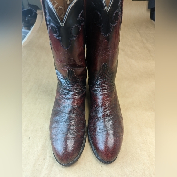 Lucchese Boots men's size 8D Exotic Genuine Black Cherry Smooth Ostrich classic - Picture 2 of 12